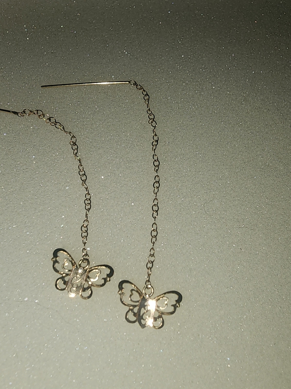 Delicate 10K Yellow Gold Butterfly Threader Earrings - Elegant Women Jewelry